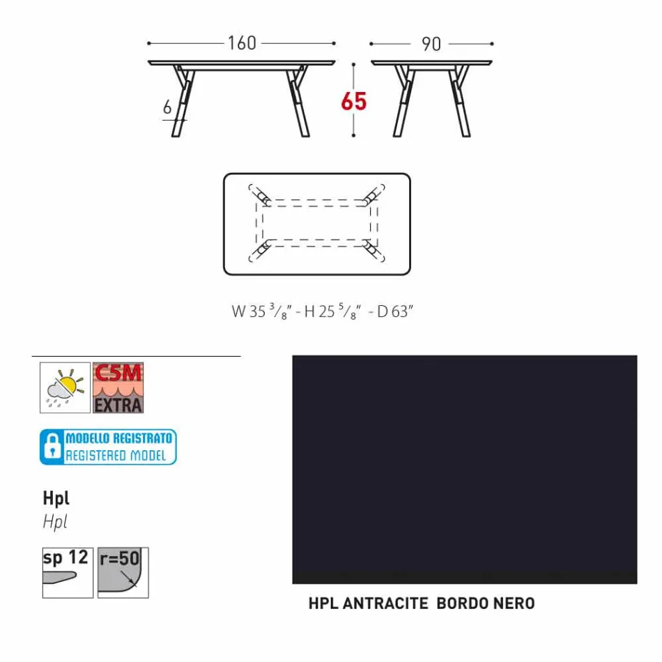 Varaschin Link Vaste eettafel externe of interne H 65 cm Viadurini