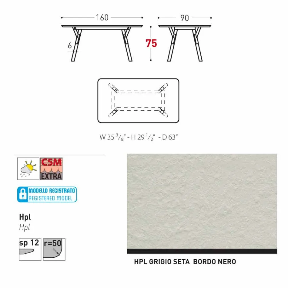 Varaschin Link Vaste eettafel tuin of binnenshuis H 75 cm Viadurini