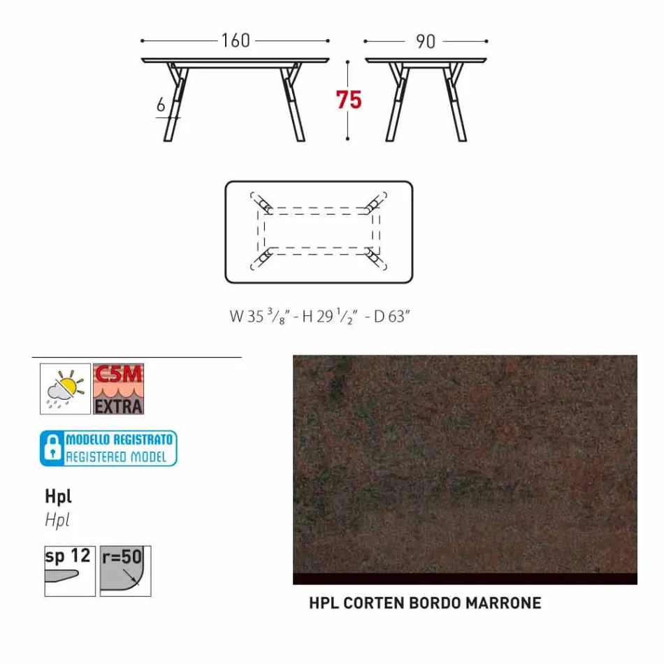 Varaschin Link Vaste eettafel tuin of binnenshuis H 75 cm Viadurini