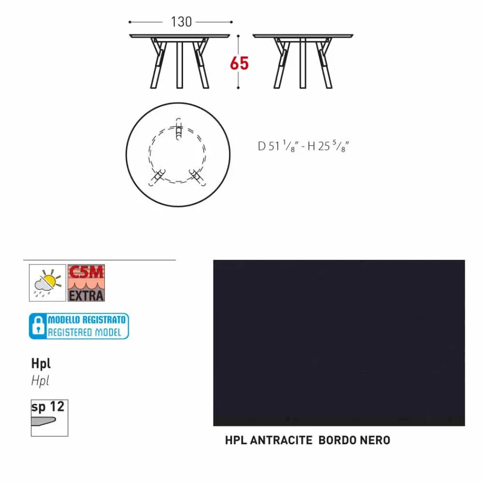 Varaschin koppeling Ronde buiten tafel met teak poten, H 65cm Viadurini