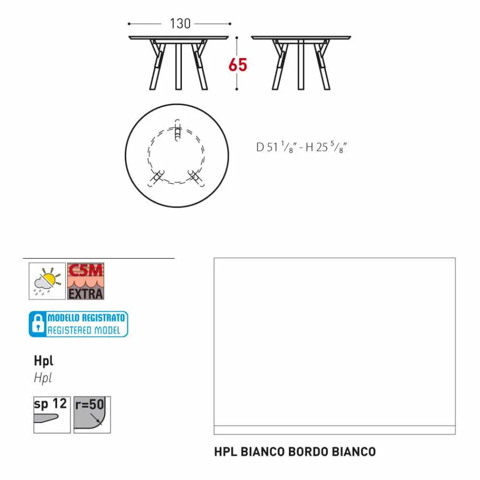 Varaschin koppeling Ronde buiten tafel met teak poten, H 65cm Viadurini
