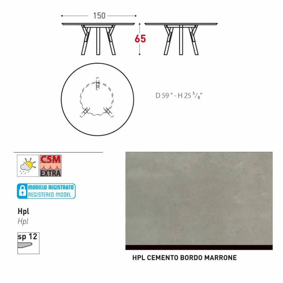Varaschin Links Ronde tafel voor indoor / outdoor modern design, H 65 cm Viadurini