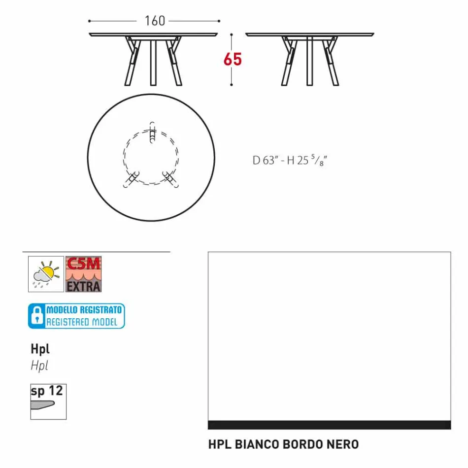 Varaschin Links Ronde tafel voor indoor / outdoor modern design, H 65 cm Viadurini