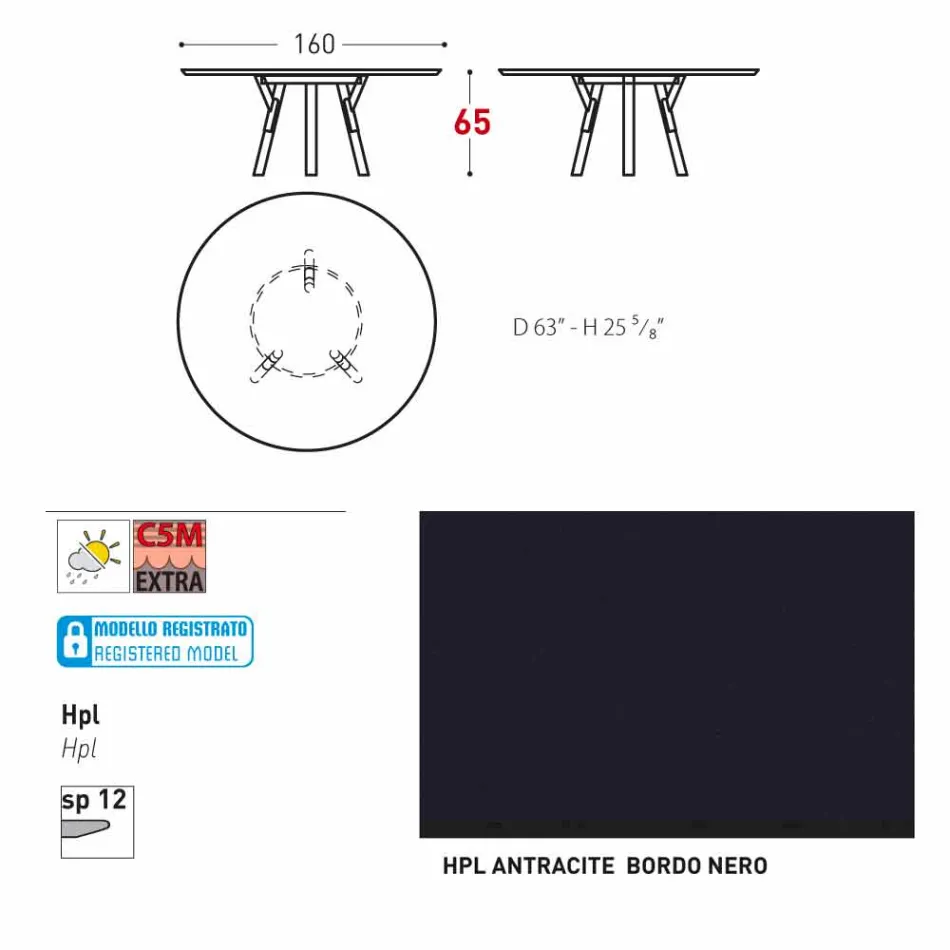 Varaschin Links Ronde tafel voor indoor / outdoor modern design, H 65 cm Viadurini