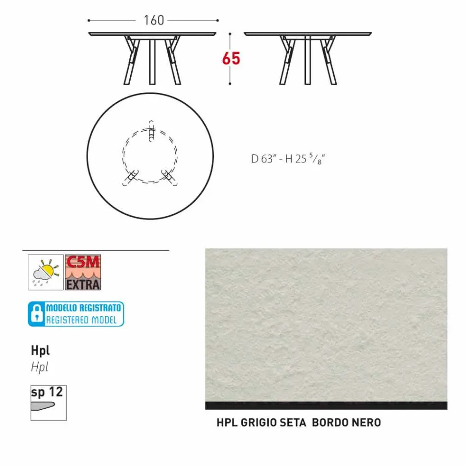 Varaschin Links Ronde tafel voor indoor / outdoor modern design, H 65 cm Viadurini