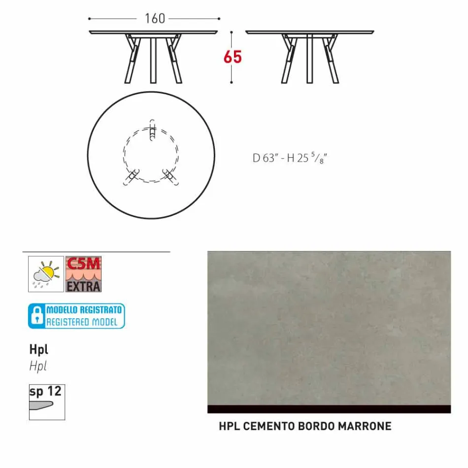 Varaschin Links Ronde tafel voor indoor / outdoor modern design, H 65 cm Viadurini