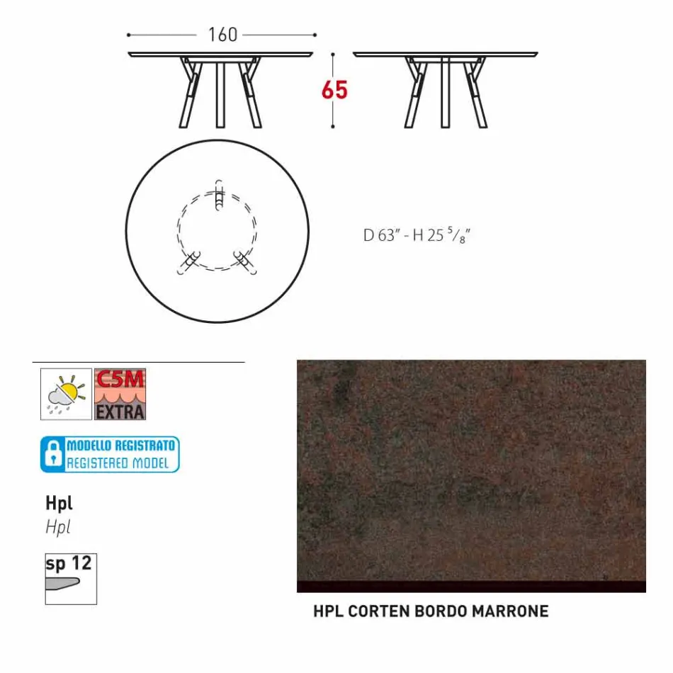 Varaschin Links Ronde tafel voor indoor / outdoor modern design, H 65 cm Viadurini