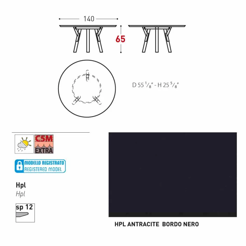 Varaschin Links Ronde tafel voor indoor / outdoor modern design, H 65 cm Viadurini