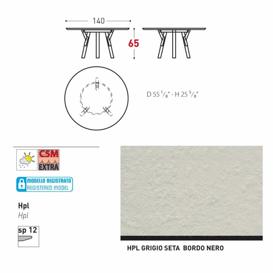 Varaschin Links Ronde tafel voor indoor / outdoor modern design, H 65 cm Viadurini