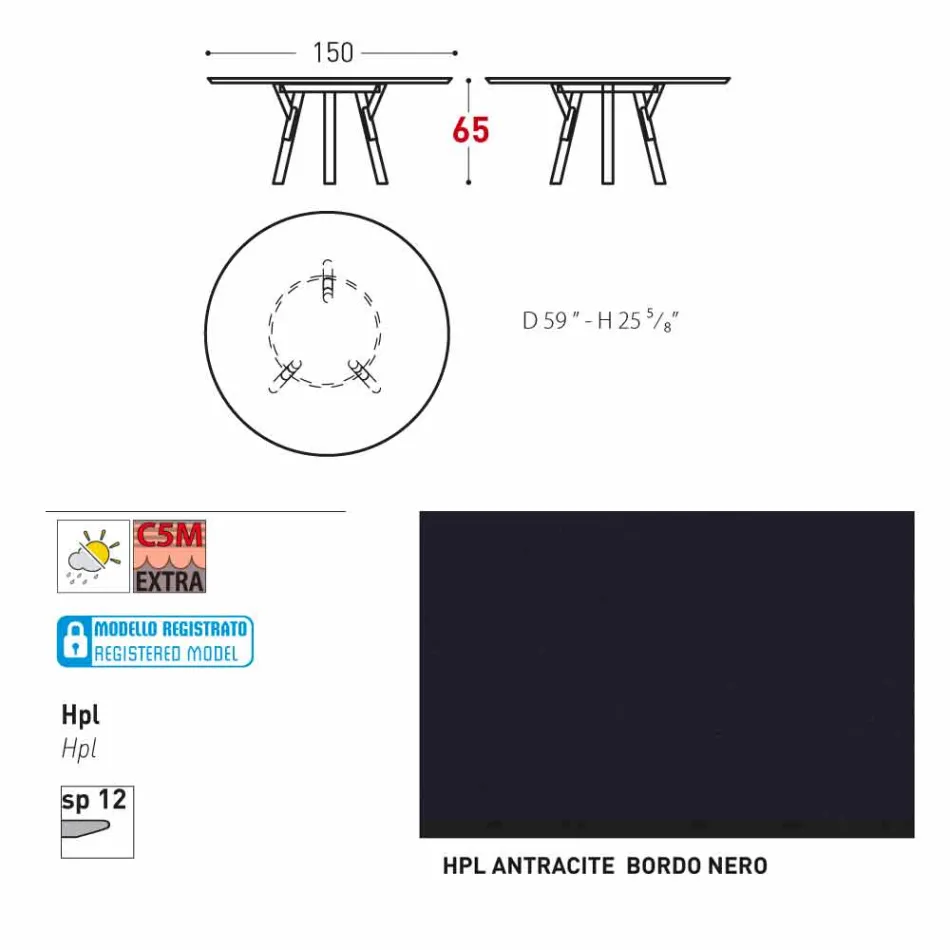 Varaschin Links Ronde tafel voor indoor / outdoor modern design, H 65 cm Viadurini