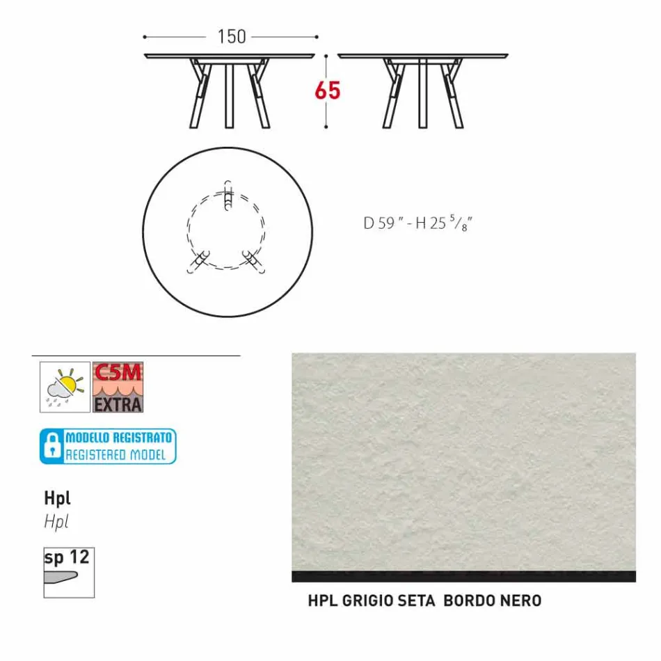 Varaschin Links Ronde tafel voor indoor / outdoor modern design, H 65 cm Viadurini