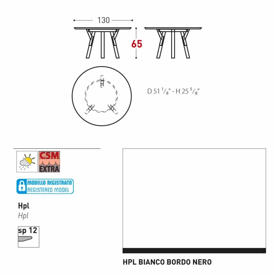 Varaschin Links Ronde tafel voor indoor / outdoor modern design, H 65 cm Viadurini