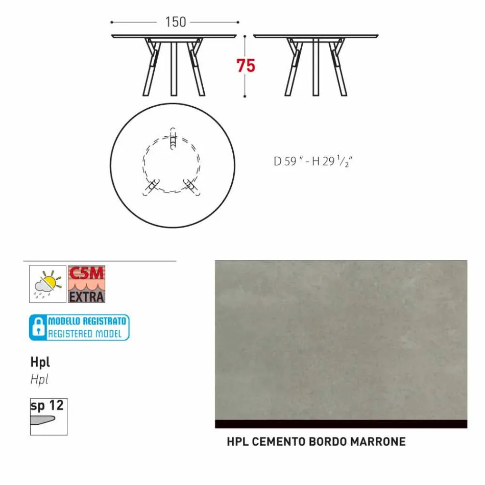 Varaschin verbindt round tuintafel met teakhouten poten, H 75cm Viadurini