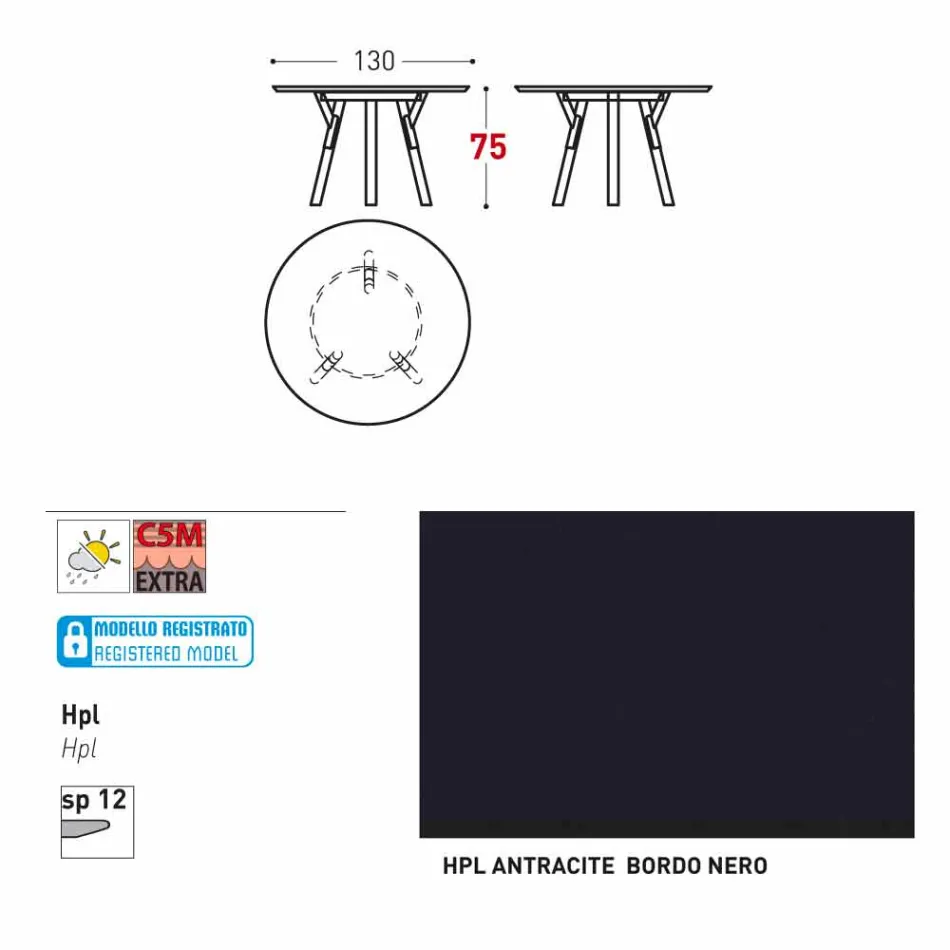 Varaschin verbindt round tuintafel met teakhouten poten, H 75cm Viadurini