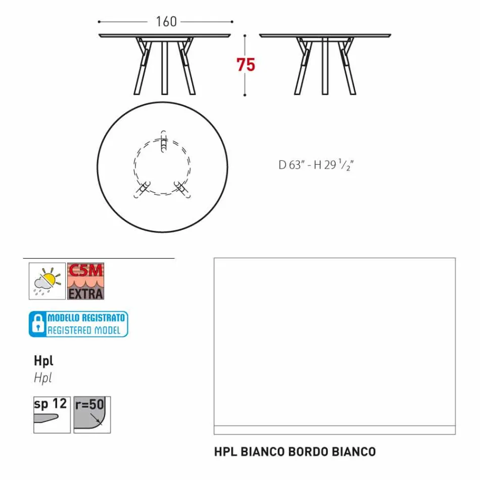 Varaschin verbindt round tuintafel met teakhouten poten, H 75cm Viadurini