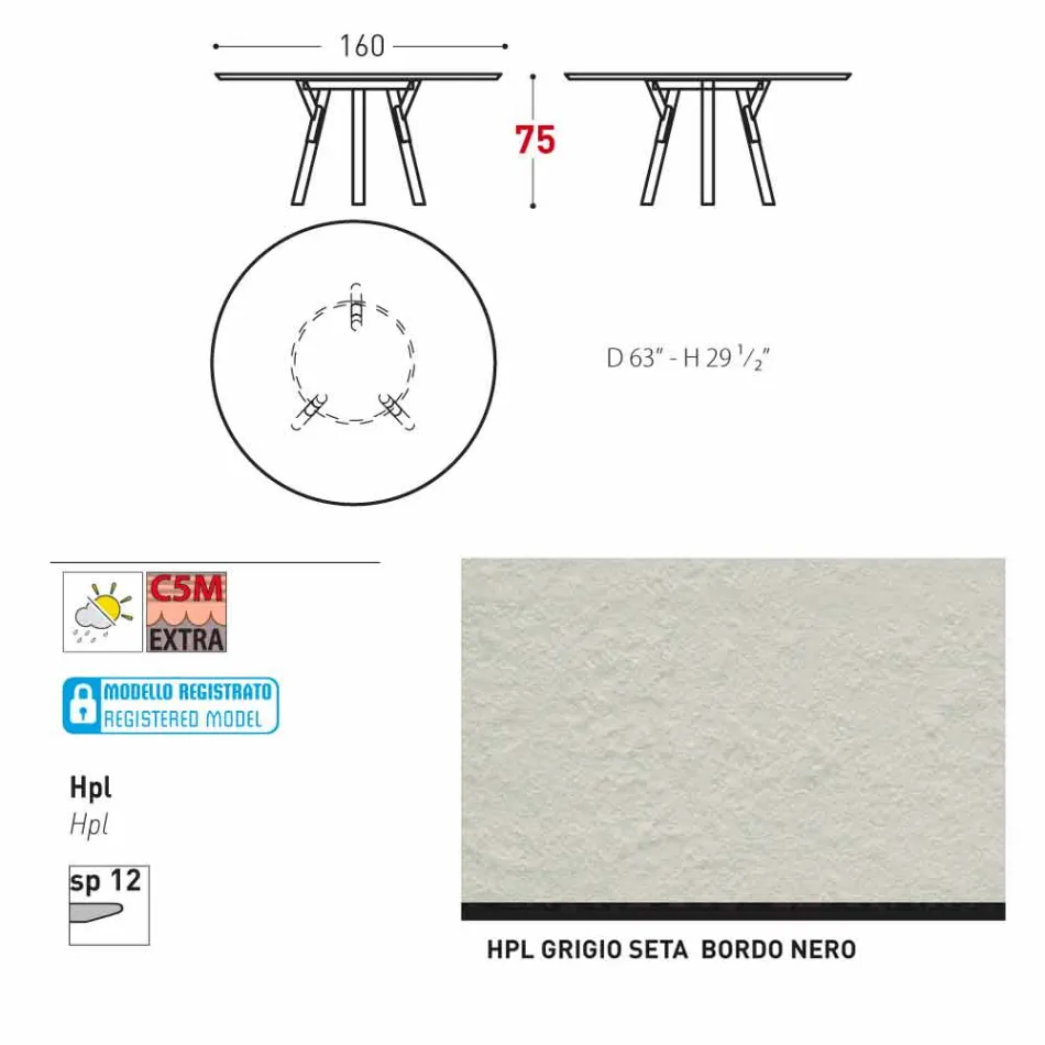 Varaschin verbindt round tuintafel met teakhouten poten, H 75cm Viadurini