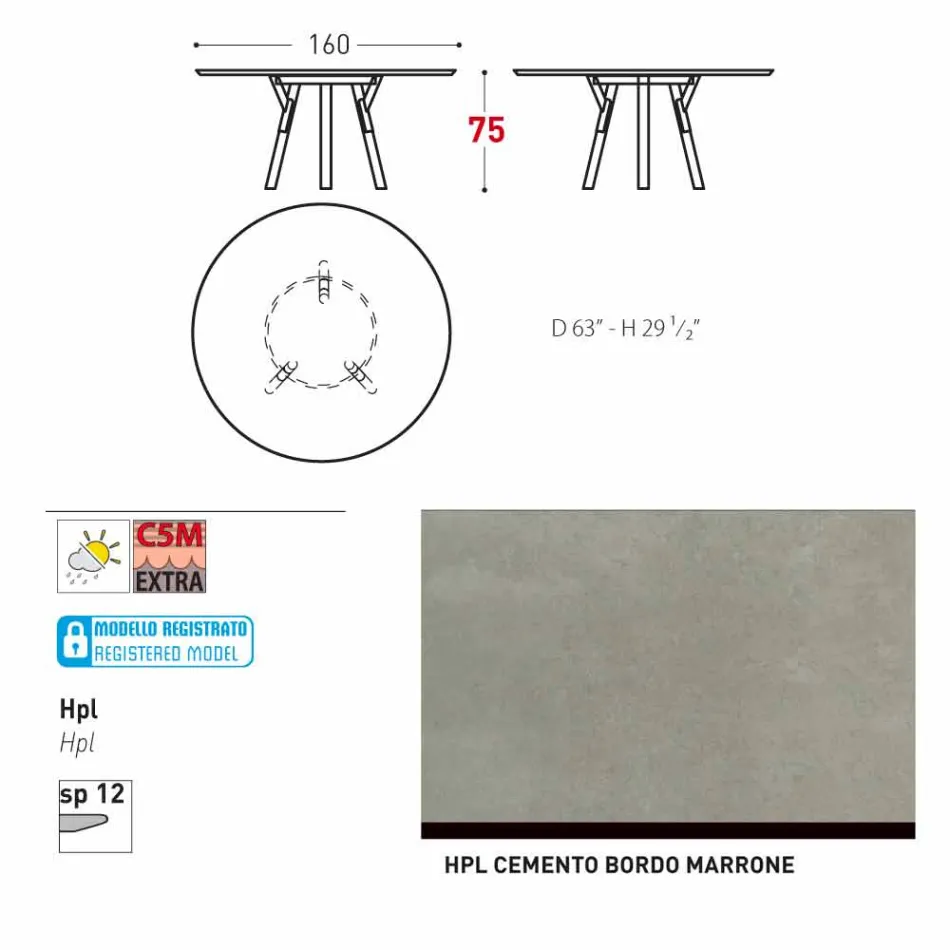 Varaschin verbindt round tuintafel met teakhouten poten, H 75cm Viadurini
