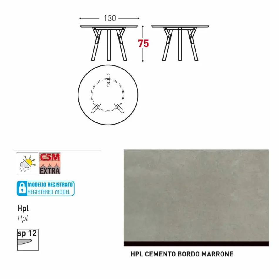 Varaschin verbindt round tuintafel met teakhouten poten, H 75cm Viadurini