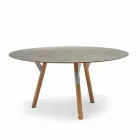Varaschin verbindt round tuintafel met teakhouten poten, H 75cm Viadurini