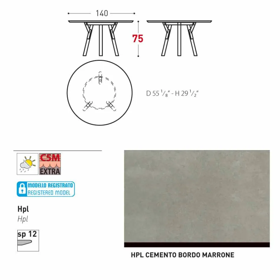 Varaschin verbindt round tuintafel met teakhouten poten, H 75cm Viadurini