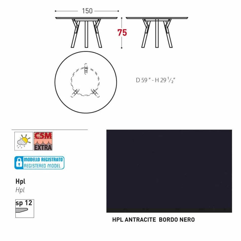 Varaschin verbindt round tuintafel met teakhouten poten, H 75cm Viadurini