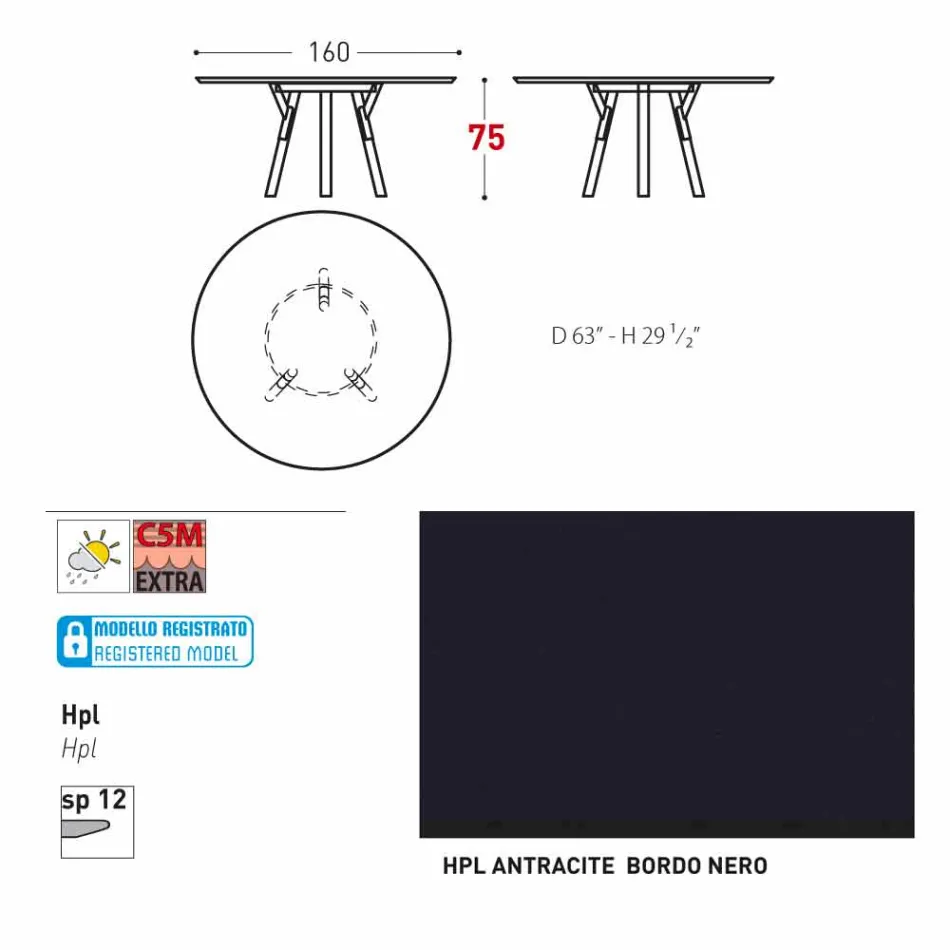 Varaschin Links Ronde tafel modern design tuin, H 75 cm Viadurini