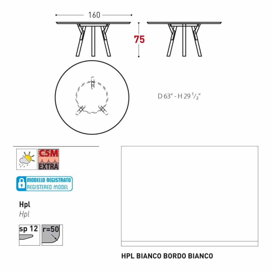 Varaschin Links Ronde tafel modern design tuin, H 75 cm Viadurini
