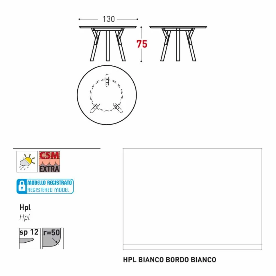 Varaschin Links Ronde tafel modern design tuin, H 75 cm Viadurini