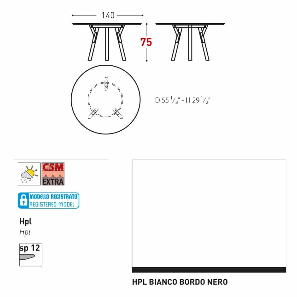 Varaschin Links Ronde tafel modern design tuin, H 75 cm Viadurini