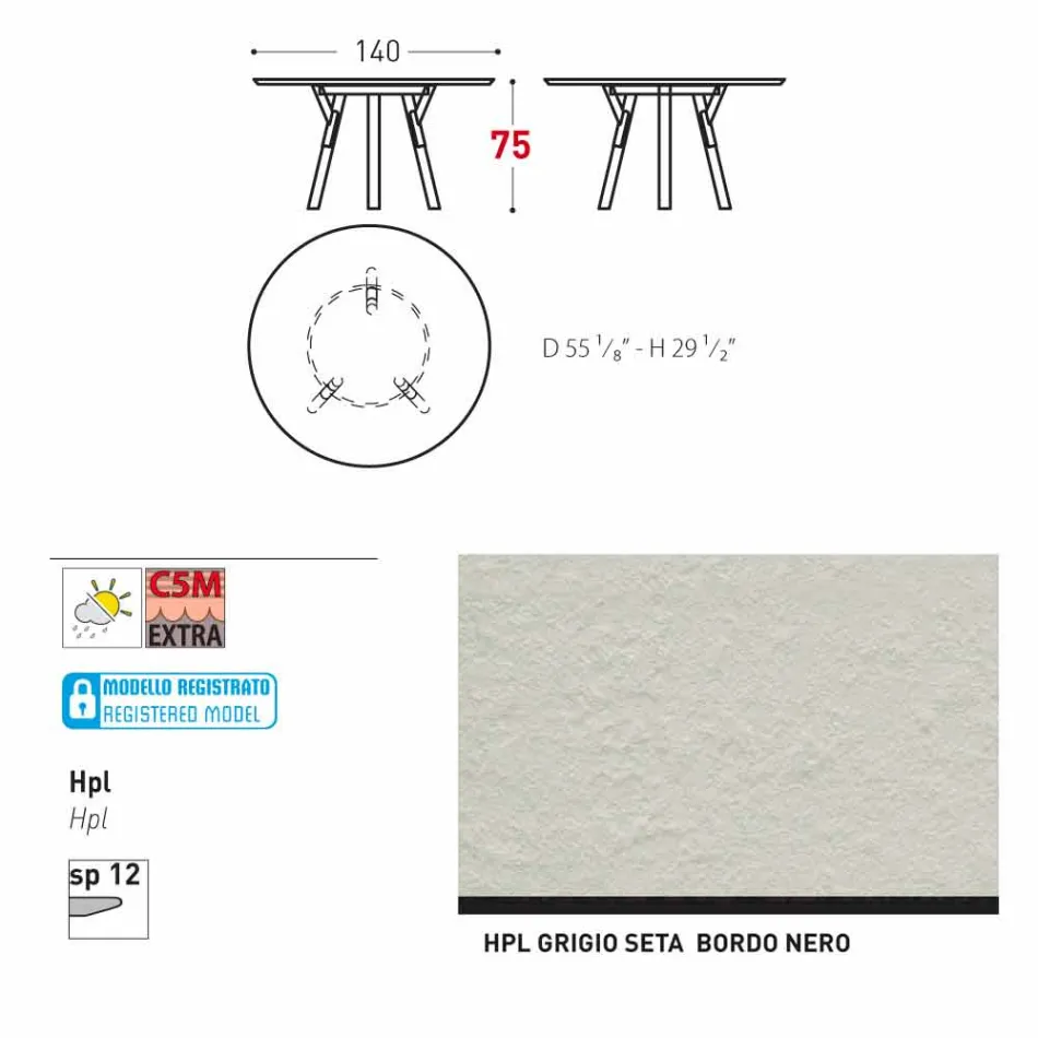 Varaschin Links Ronde tafel modern design tuin, H 75 cm Viadurini