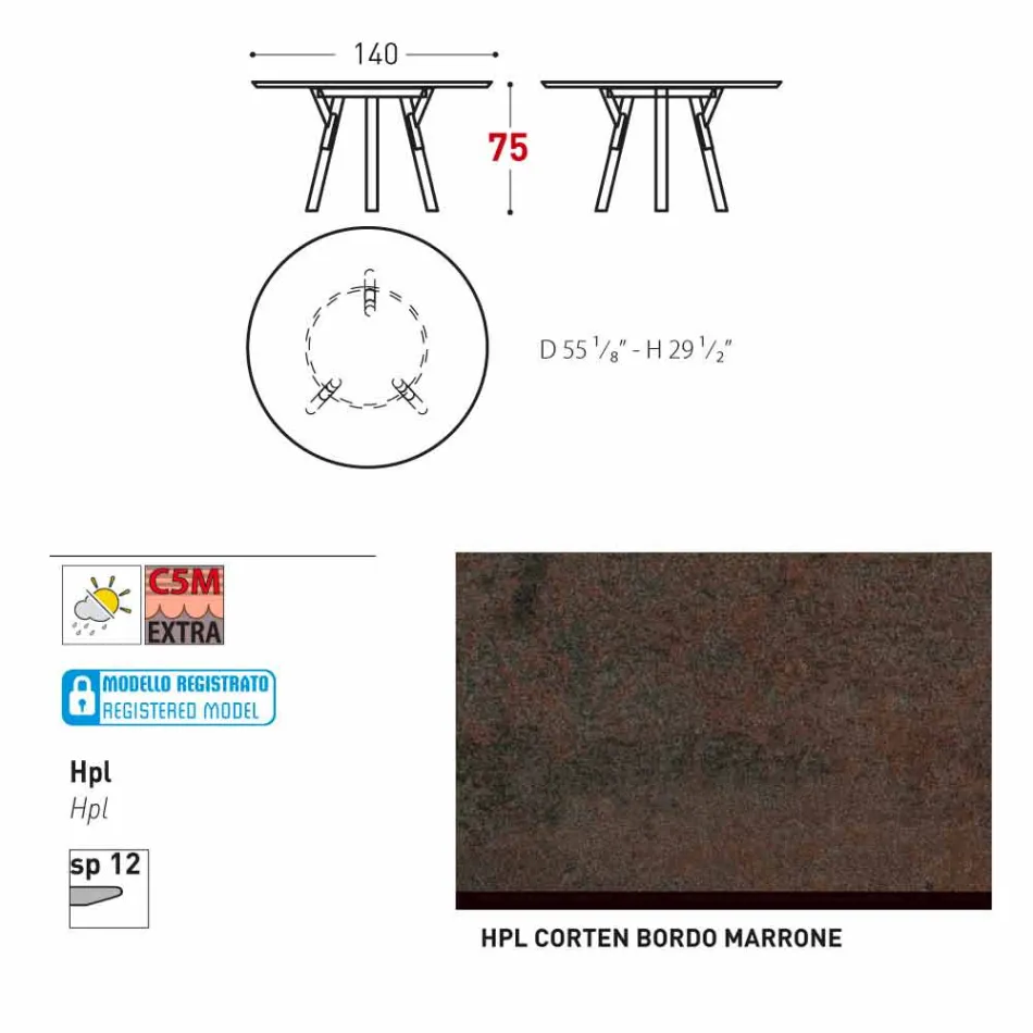 Varaschin Links Ronde tafel modern design tuin, H 75 cm Viadurini