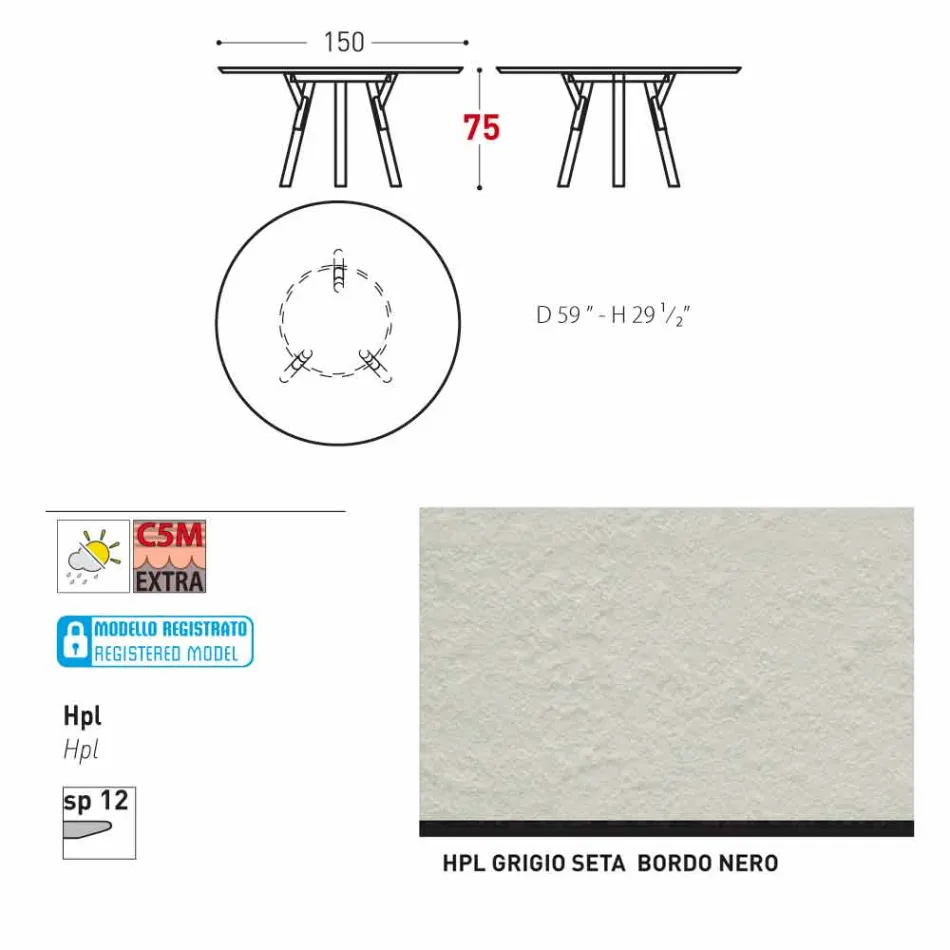 Varaschin Links Ronde tafel modern design tuin, H 75 cm Viadurini