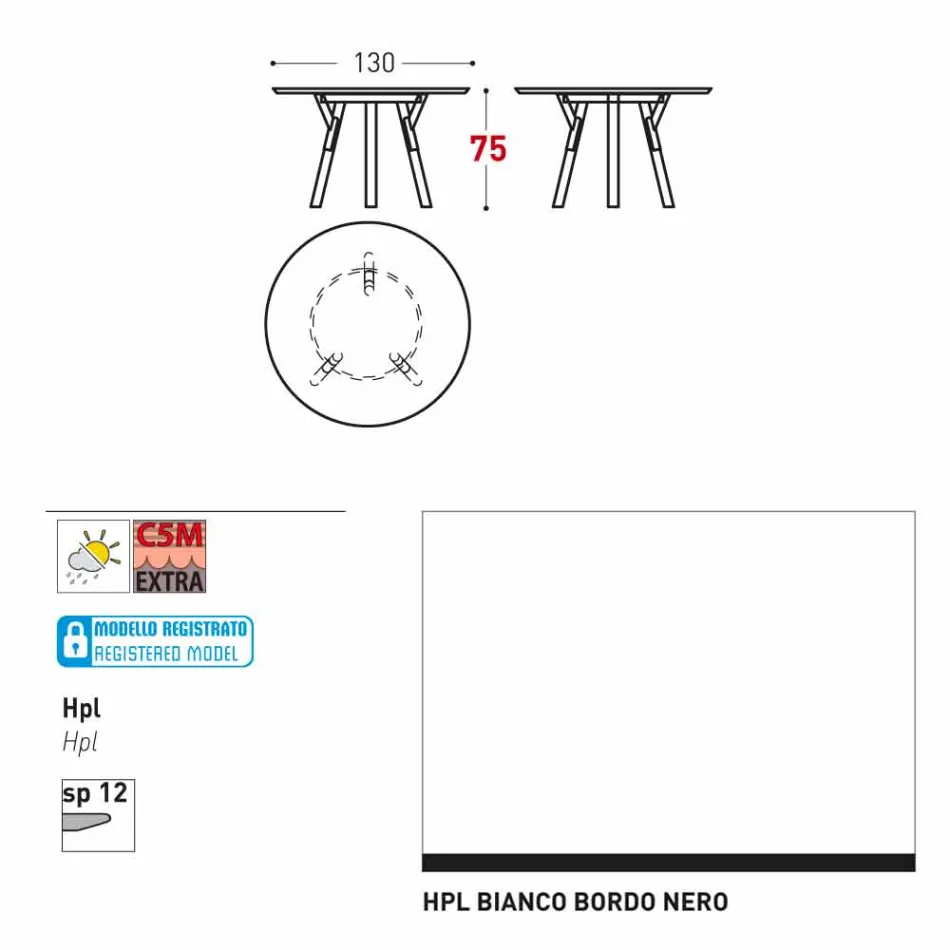 Varaschin Links Ronde tafel modern design tuin, H 75 cm Viadurini