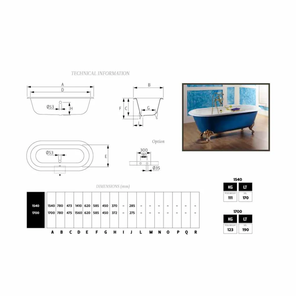 Badkuip Vrijstaande gietijzer met Diane voeten Viadurini
