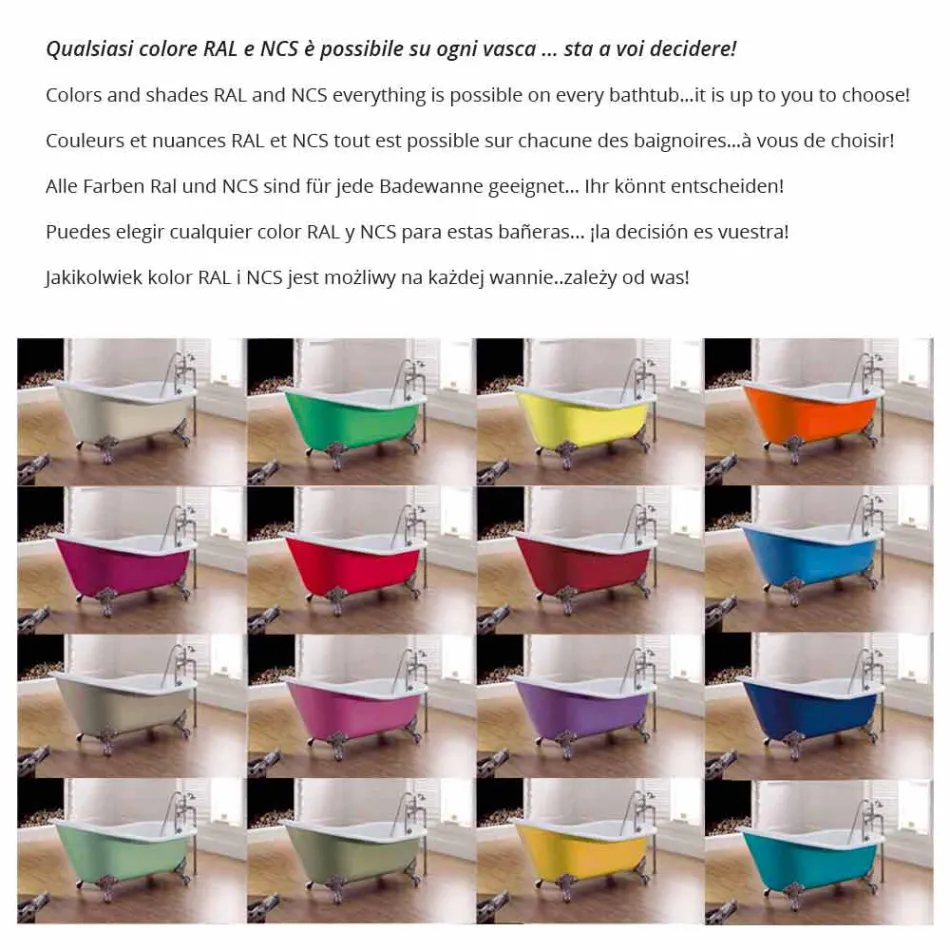 Badkuip freestanding gietijzer geschilderd en ingericht Allen Viadurini