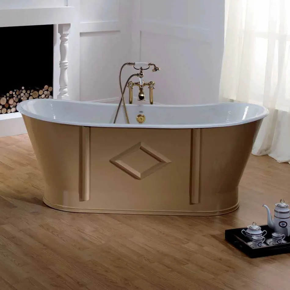 Badkuip freestanding gietijzer geschilderd en ingericht Allen Viadurini