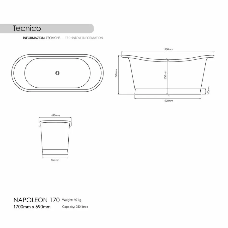 Bad vrijstaand koperbad afgewerkt nikkel Julia Viadurini
