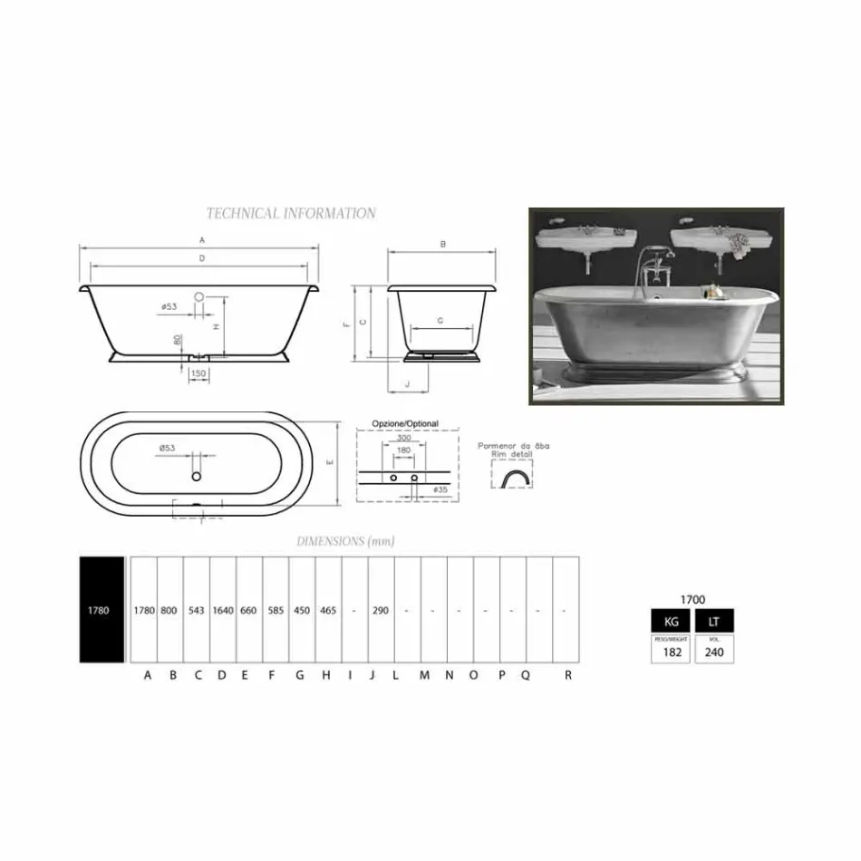Bath ontwerp in gietijzeren bad met Pierce glanzende afwerking Viadurini