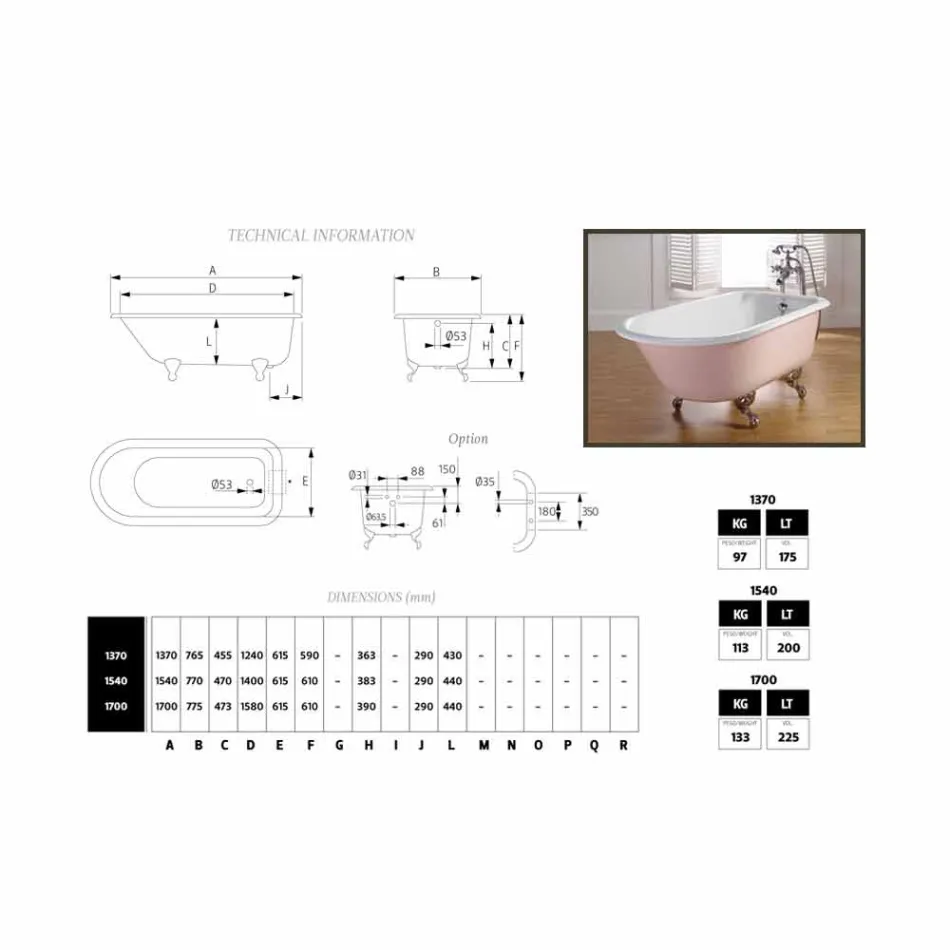 ontwerp geschilderd gietijzeren bad met versierde voeten Sally Viadurini