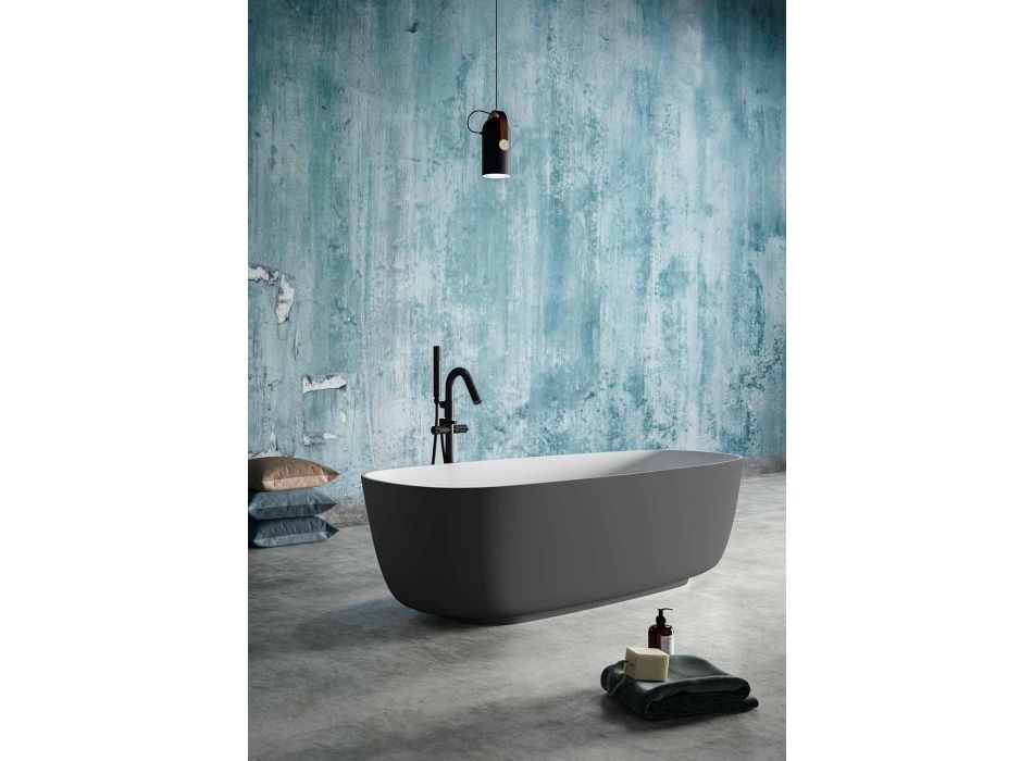 Bicolor grijze vrijstaande badkuip, in massief oppervlak - Canossa Viadurini