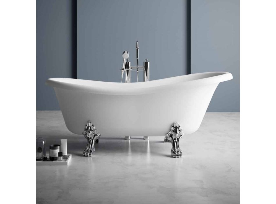 Vrijstaande badkuip, Victoriaans ontwerp in effen oppervlak - Regen Viadurini