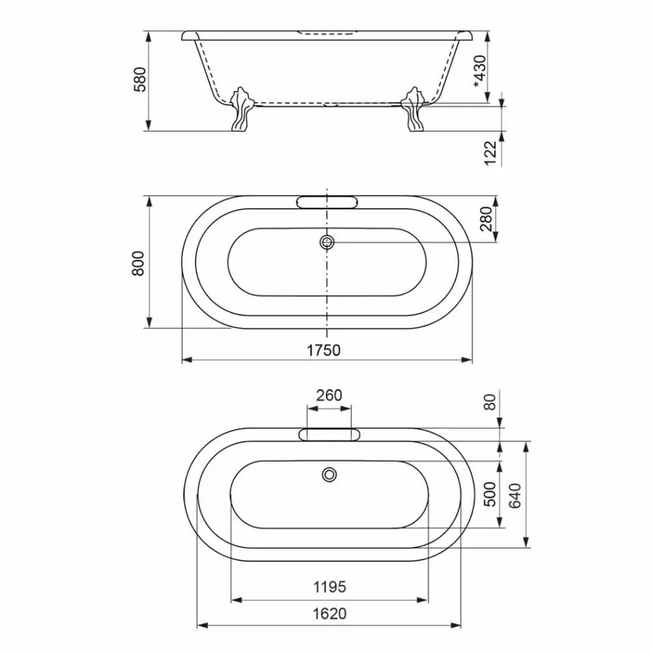 Design vrijstaand bad, voeten in chroomafwerking - gratis Viadurini
