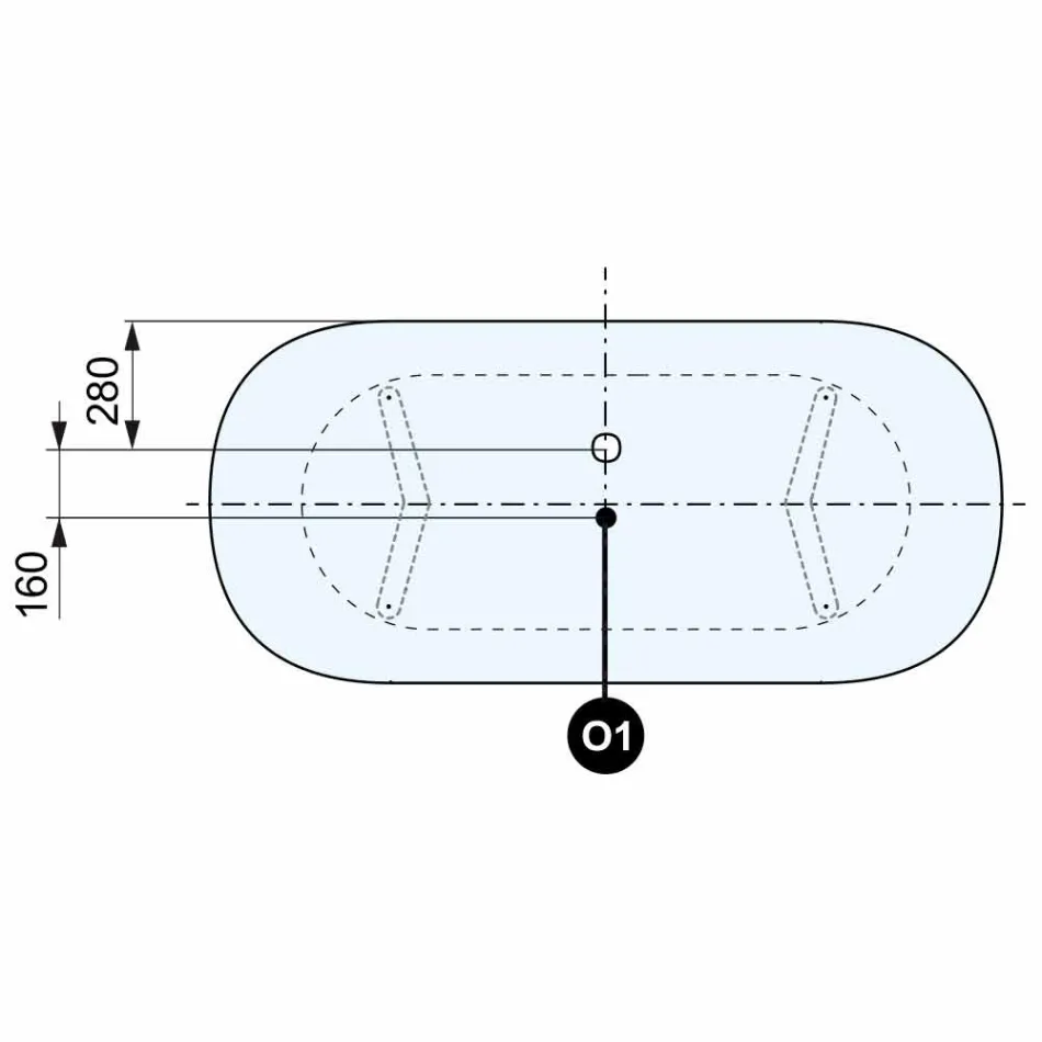 Design vrijstaand bad, voeten in chroomafwerking - gratis Viadurini