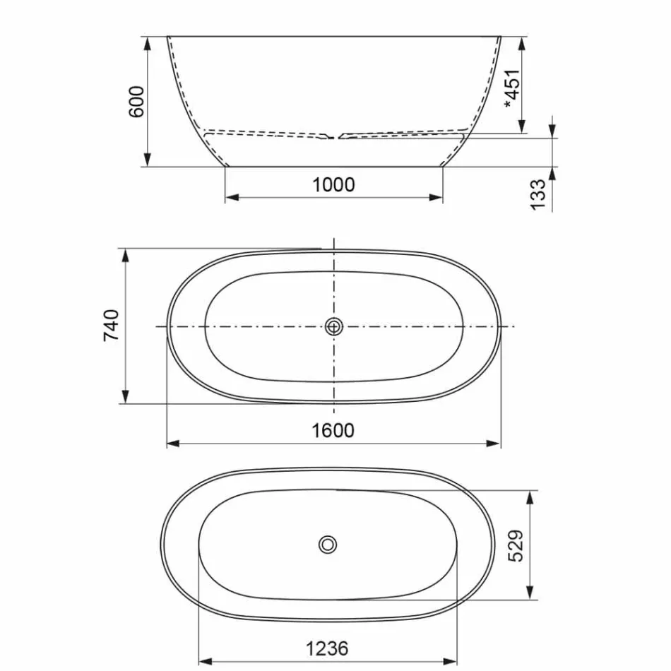 Vrijstaande badkuip, gemaakt in Italië, in Solid Surface - Flow Viadurini