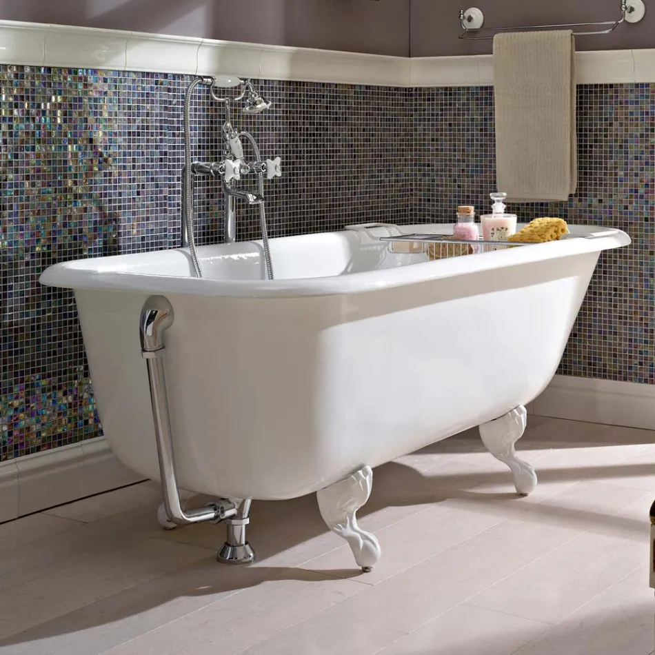 Vintage vrijstaande design badkuip in wit gietijzer, gemaakt in Italië - Marwa Viadurini
