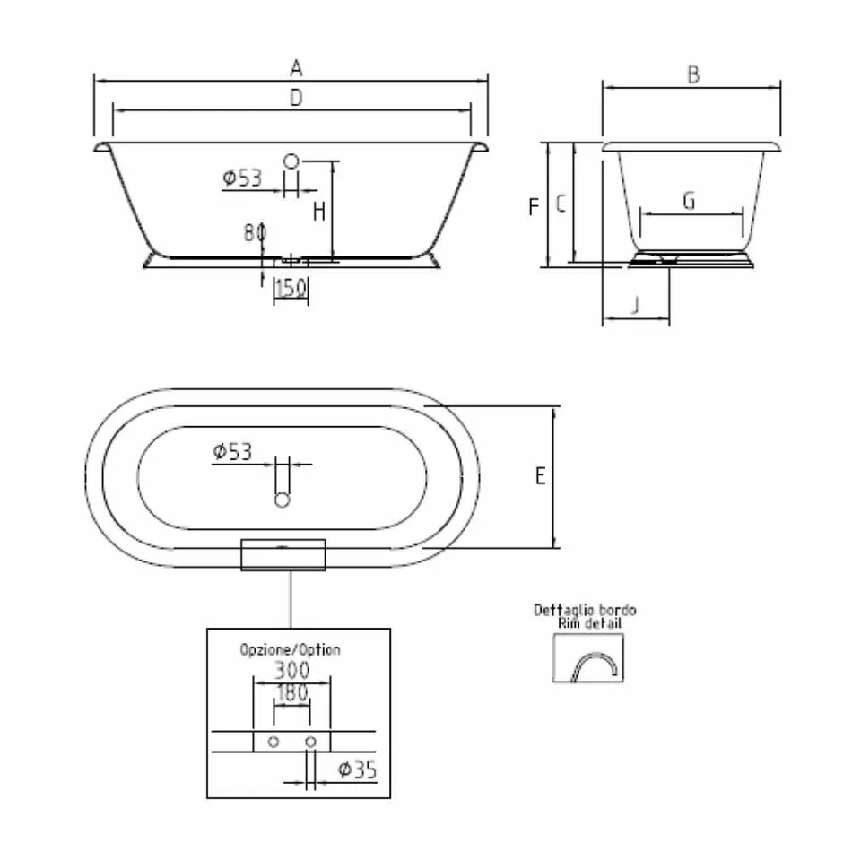 Vrijstaand bad in gietijzer Vintage stijl, Made in Italy - Orsola Viadurini