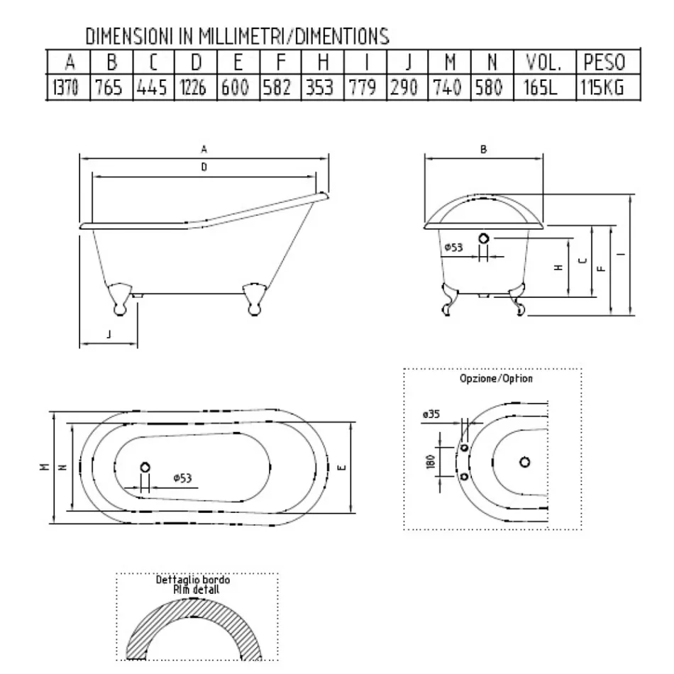 Vintage vrijstaand bad in wit gietijzer Made in Italy - Paulina Viadurini