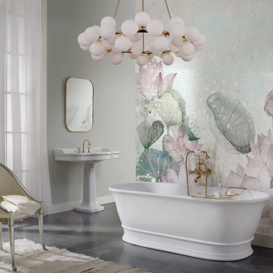 Solid Surface badkuip met geïntegreerde overloop Made in Italy - Aurelio Viadurini