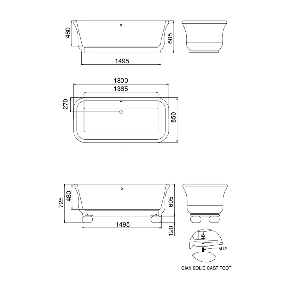 Rechthoekige badkuip met massief oppervlak en zachte hoeken Made in Italy - Fulvio Viadurini