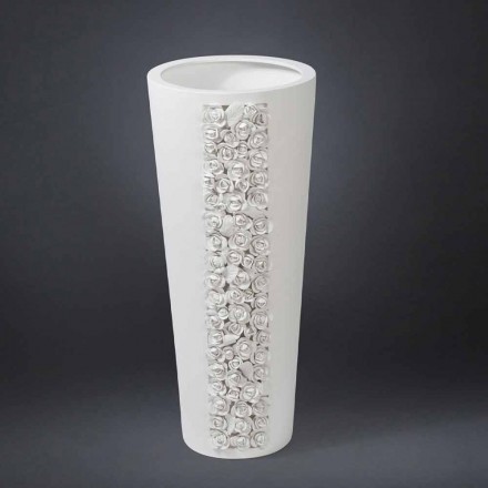 Hoge witte keramische vaas met handgemaakt in Italië decoratie - Calisto Viadurini